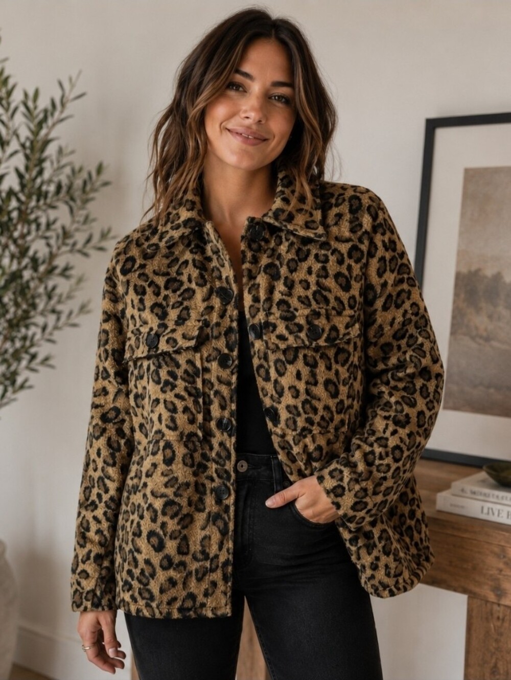 Leopard Print Button-Up Jacket